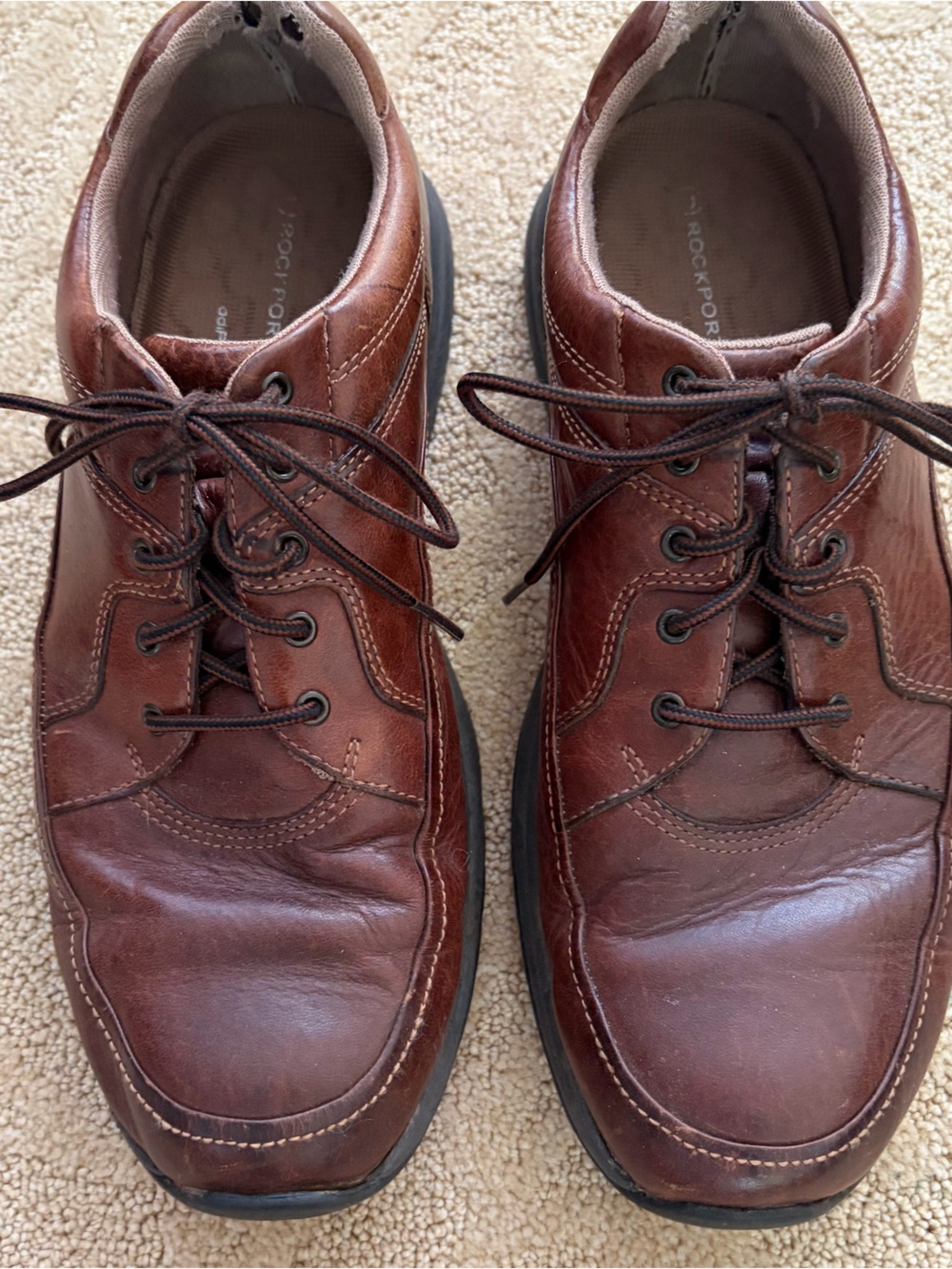 Rockport Men’s Brown Leather Lace-Up Oxfords Vibram Sole 10M
